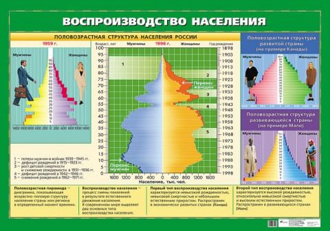 Плакат двухсторонний "Воспроизводство населения / Геохронологическая таблица" (100х140см, лам.)