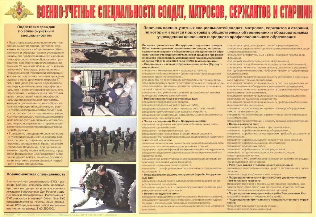 Плакат "Военно-учетные специальности солдат, матросов, сержантов и старшин" (1 шт., А2)