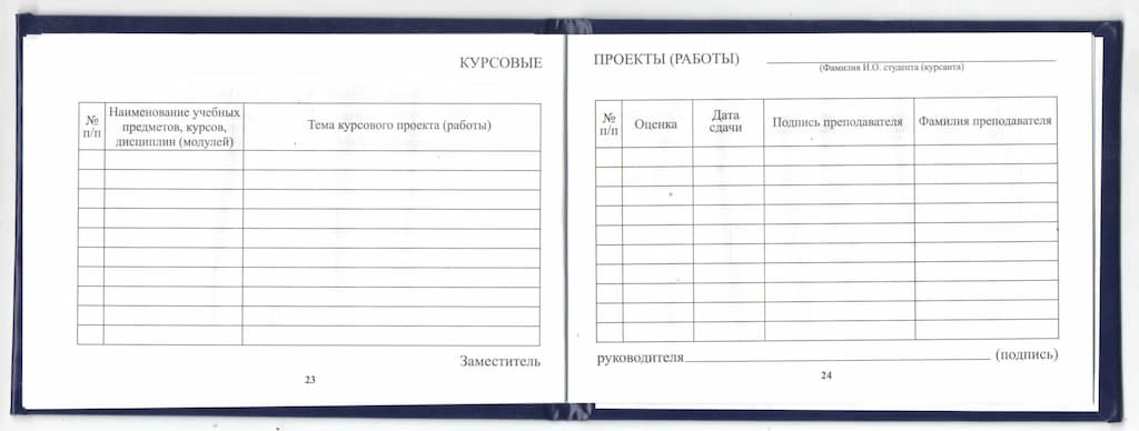 Зачетная книжка (СПО, техникум), бланк