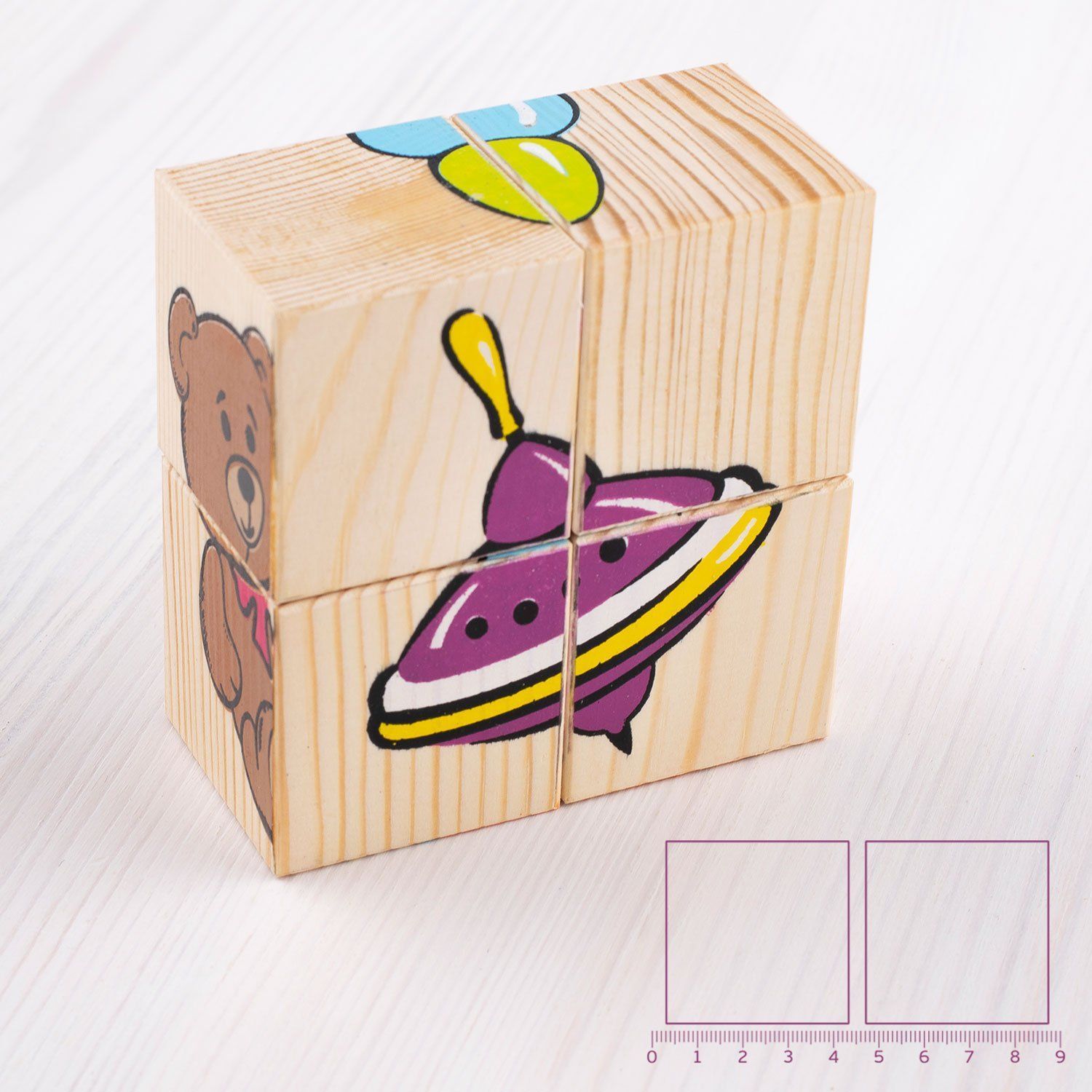 Кубики деревянные "Игрушки" 4 шт