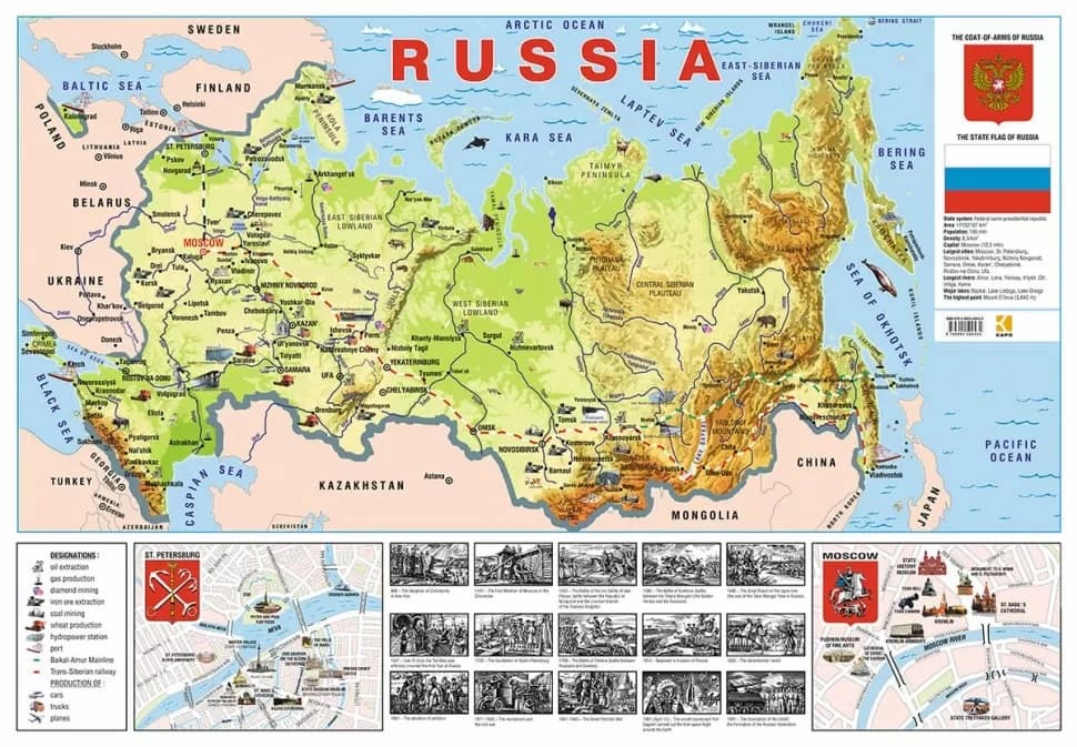 Карта на английском языке "Russia" (70х100 см, лам.)