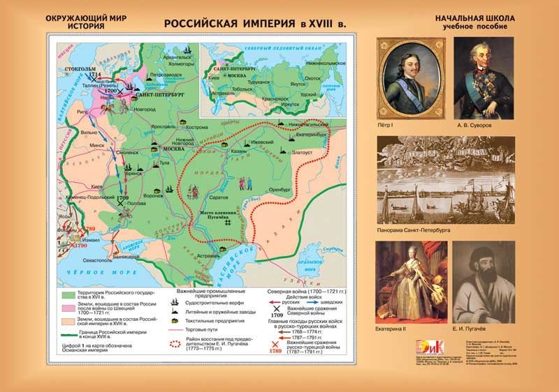 Карта двухсторонняя "Российская империя в XVIII веке / Россия в XVII веке" (70х100см, лам.)