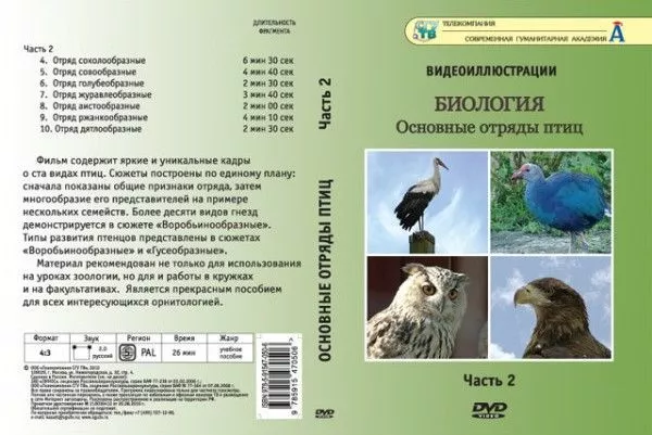 Биология. Основные отряды птиц. ч.2 (DVD, 7 фрагментов, 26 мин.)