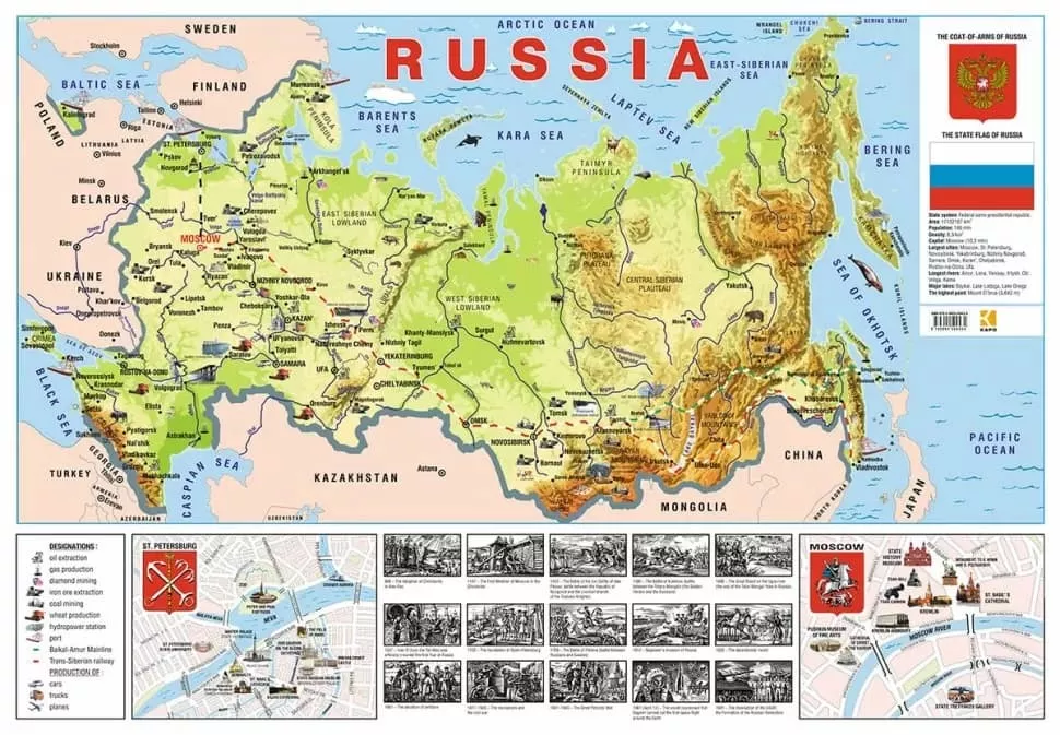 Карта на английском языке "Russia" (70х100 см, лам.)